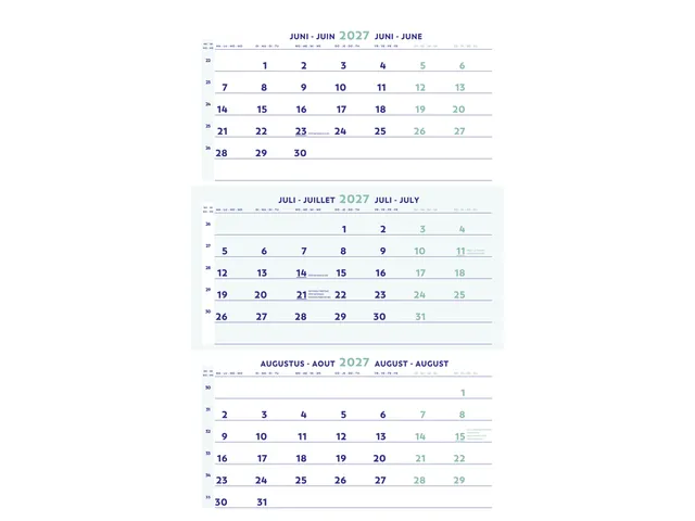 Calendrier 3 mois 2027 Brepols 30x60cm