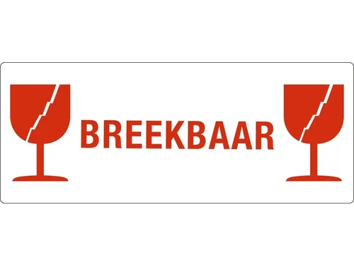 Waarschuwingsetiket breekbaar/glas 150mmx60mm 500 stuks