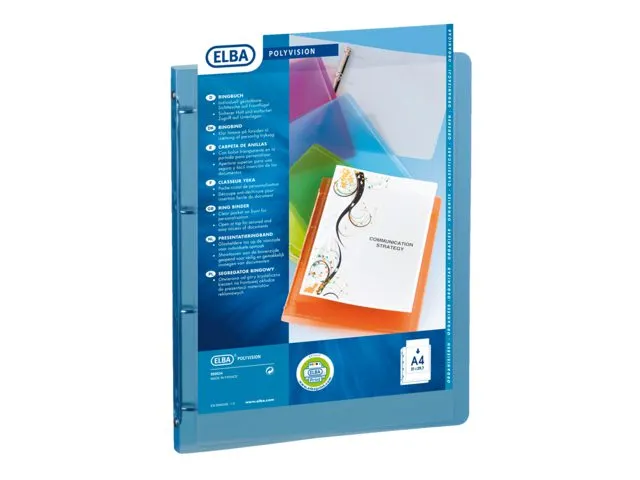 Presentatieringband Elba Polyvision A4 4 rings O-mech 15mm blauw