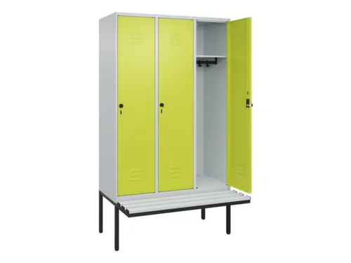 locker met bank,HxBxD 2120x1200x815mm,3vak,vak B 400mm,draaigrendel