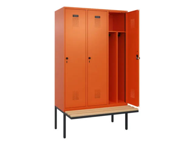 locker met bank,voor scheiding van kleding,HxBxD 2120x1200x815mm,3vak