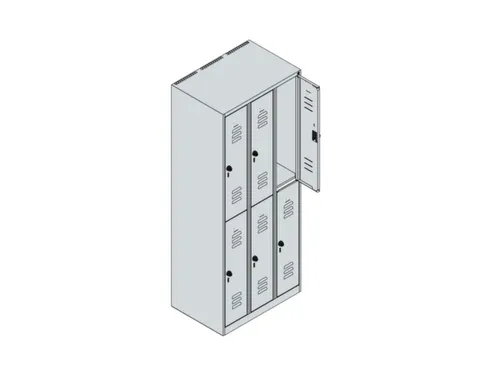 dubbeldekse locker,HxBxD 1850x750x500mm,3x2vak.,vak B 250mm