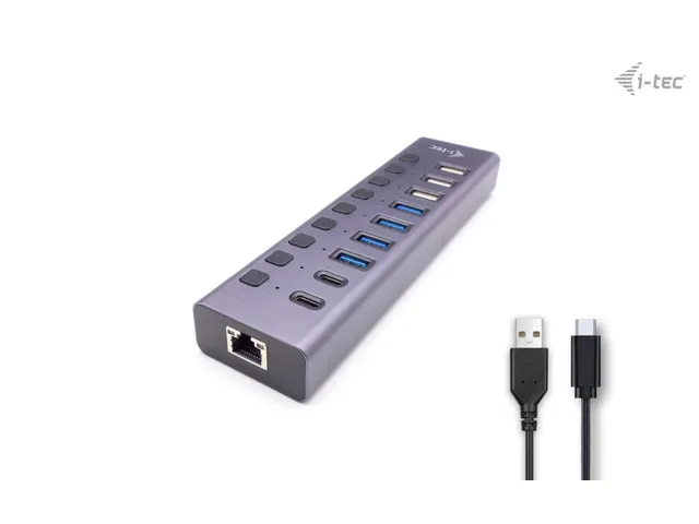 USB-A/USB-C Charging HUB 9port with LAN + Power Adapter 60 W