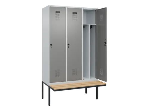 locker met bank,voor scheiding van kleding,HxBxD 2120x1200x815mm,3vak