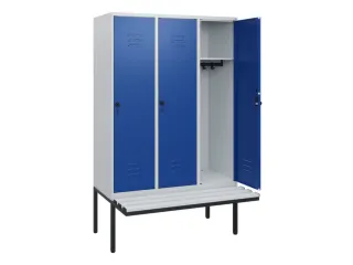 locker met bank,HxBxD 1950x1200x815mm,3vak,vak B 400mm,draaigrendel - 2