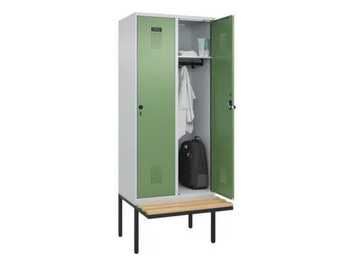 locker met bank,HxBxD 2120x800x815mm,2vak,vak B 400mm,draaigrendel