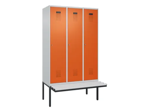 locker met bank,HxBxD 2120x1200x815mm,3vak,vak B 400mm,cilinderslot