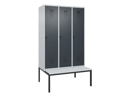 locker met bank,HxBxD 2120x1200x815mm,3vak,vak B 400mm,draaigrendel
