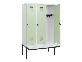 locker met bank,HxBxD 1950x1200x815mm,3vak,vak B 400mm,draaigrendel - 1