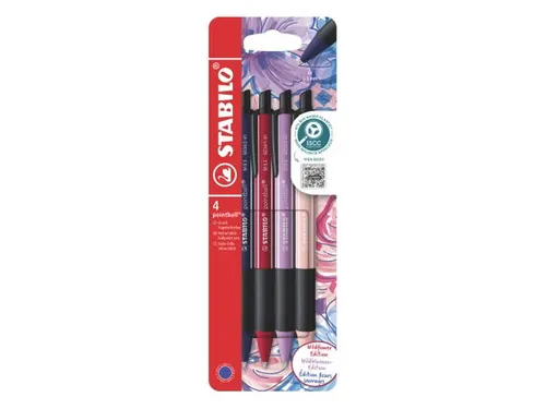 Balpen STABILO pointball Wildflower Assorti Medium 4 stuks