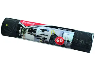 vuilniszak met trekkooord 57x72cm 60L 25micron LDPE zwart 10 stuks - 1