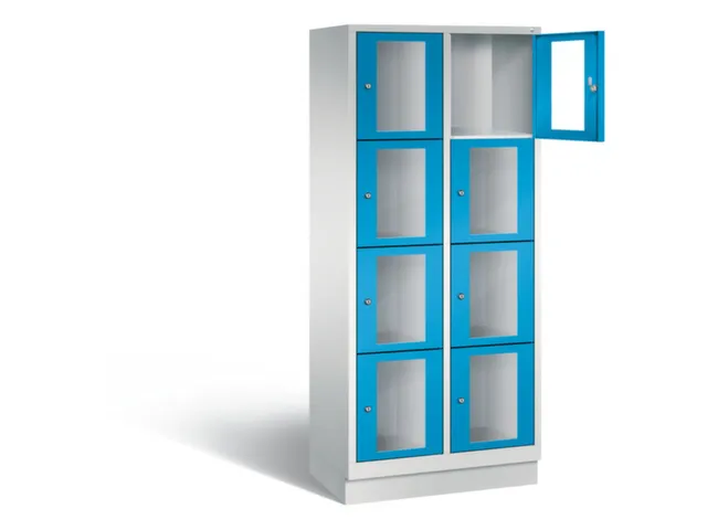 Lockerkast 1800x810x500mm 2x4 vakken Cilinderslot, Sokkel, RAL5012