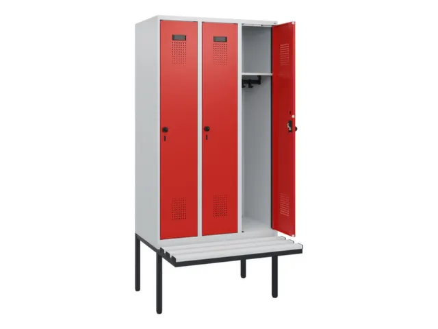 locker met bank,HxBxD 1950x900x815mm,3vak,vak B 300mm,draaigrendel
