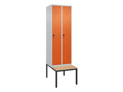 locker met bank,HxBxD 2120x600x815mm,2vak,vak B 300mm,draaigrendel