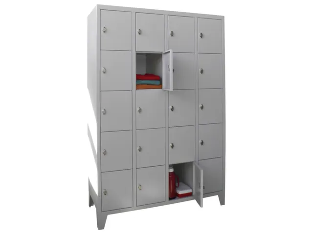 lockerkast,RAL 7035,HxBxD 1850x1200x500mm,4x5vakken,vak B 300mm