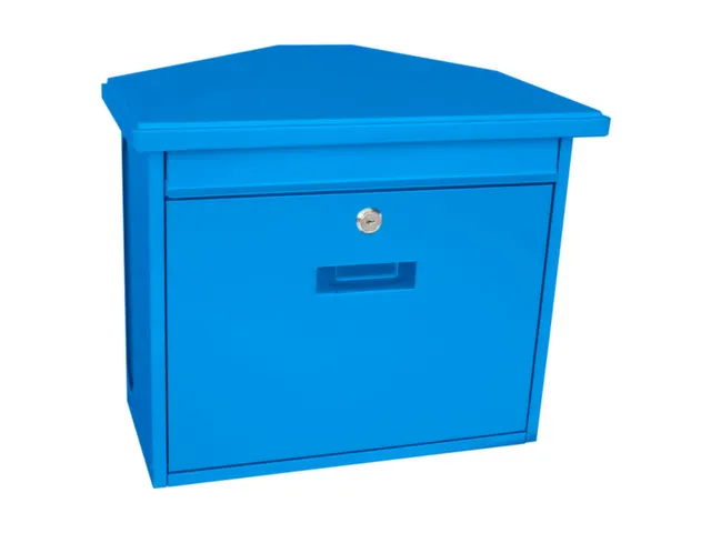 muurbrievenbus,staal,blauw,HxBxD 345x392x205mm,inworp boven