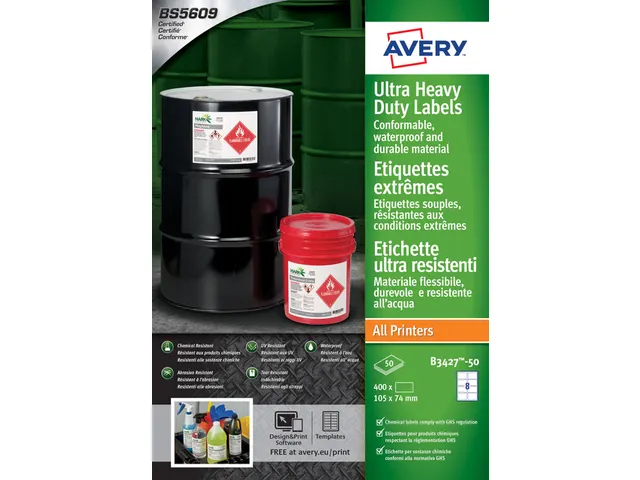 Etiket Avery B3427-50 105x74mm polyethyleen wit 400 stuks