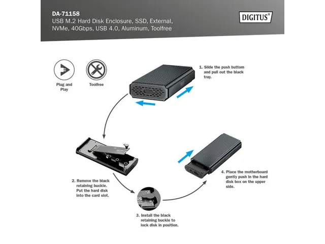 USB-behuizing voor harde schijf extern NVMe 40 Gbps USB 4.0 Aluminium