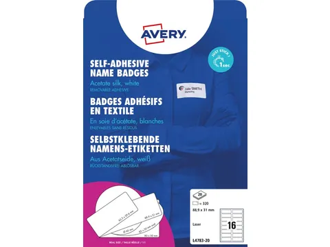 Naambadge etiket Avery L4783-20 88.9x31mm zelfklevend 320 stuks