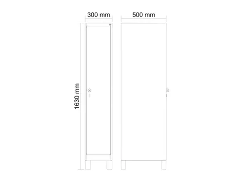 schoollocker,HxBxD 1630x300x500mm,1vak,vak B 300mm,cil.-slot,voeten
