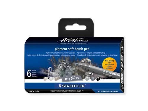 Brushpen Staedtler pigment pen etui à 6 grijze kleuren