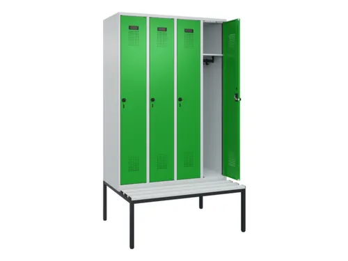 locker met bank,HxBxD 2120x1200x815mm,4vak,vak B 300mm,draaigrendel