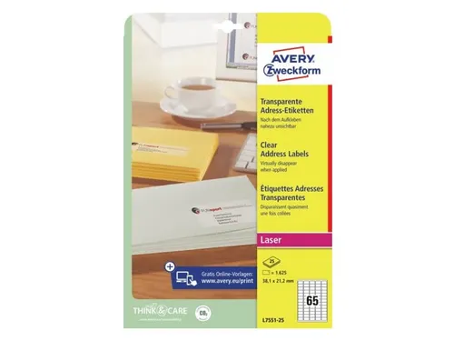 Mini Etiket 38.1x21.2mm Laserprinter transparant 1625 stuks