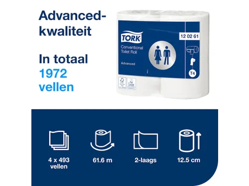 Toiletpapier Tork T4 120261 2-Laags Advanced Xl 4 Rollen 488 Vel