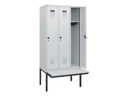 locker met bank,HxBxD 1950x900x815mm,3vak,vak B 300mm,draaigrendel