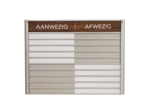 Menoor In-Uit bord 10 namen Aluminium Aanwezig/Afwezig donker Houtlook