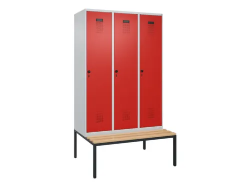locker met bank,HxBxD 2120x1200x815mm,3vak,vak B 400mm,draaigrendel