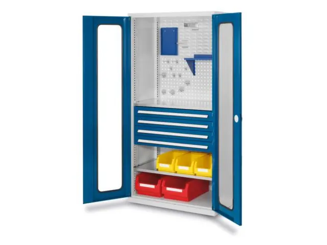 Materiaalkast Vensterdeuren 1950x1000x600mm 4laden 2legborden Ral5010