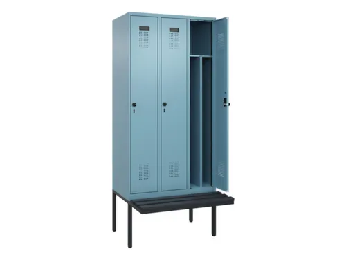 locker met bank,voor scheiding van kleding,HxBxD 2120x900x815mm,3vak