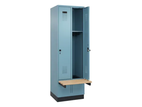 locker met bank,HxBxD 1950x600x815mm,2vak,vak B 300mm,draaigrendel