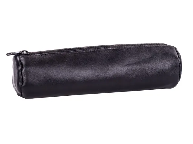 Trousse ronde Oxford 22x6cm cuir noir