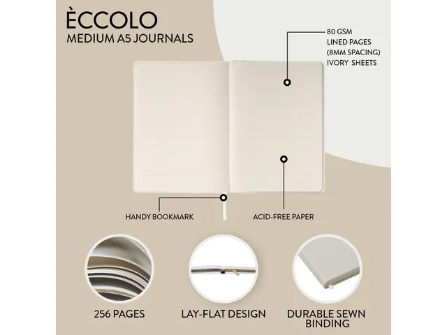 Carnet de notes Èccolo White Saffiano ligne env.15x20cm 80g 256 pages