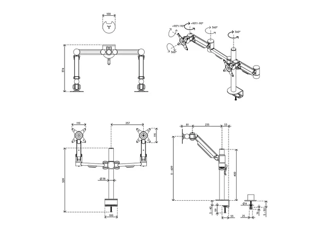Bras Support écran Viewmate Plus 2 écrans bureau 862