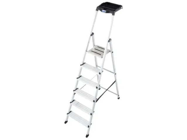 trapladder,eenzijdig,6treden,bordes m. antislip elementen,balk L 2,05m