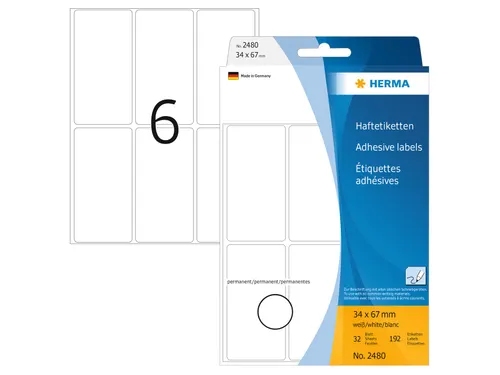 HERMA 2480 Universele etiketten 34x67mm Wit 192 stuks