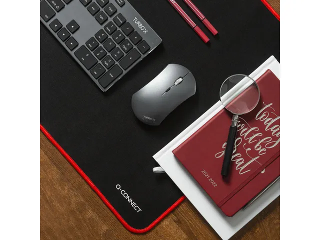 Tapis De Bureau Et Tapis De Souris, Ft 90 X 40 Cm, Noir Avec Bord Roug