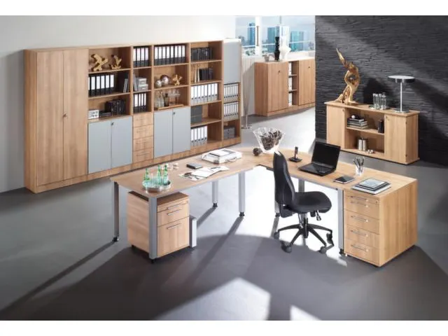 In hoogte verstelbaar bureau,HxBxD 680-760x800x800mm,blad notenboom
