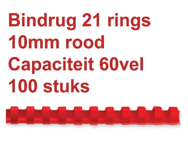 Bindrug GBC 10mm 21-rings A4 rood 100stuks
