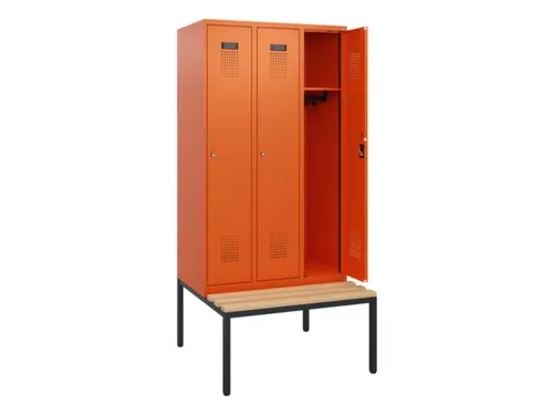 locker met bank,HxBxD 1950x900x815mm,3vak,vak B 300mm,cilinderslot