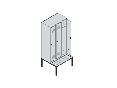 locker met bank,HxBxD 2120x900x815mm,3vak,vak B 300mm,draaigrendel