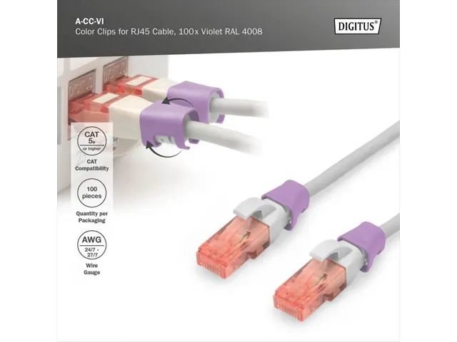 Kleurclips Voor Patchkabels RJ45-stekkers Paars 100 Stuks