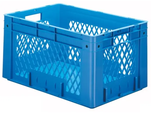 Euronorm Stapelkrat 320x600x400mm 60l Opengewerkt/Bodem Gesl. Blauw