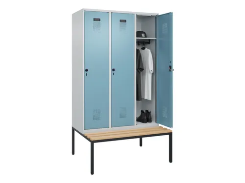locker met bank,HxBxD 2120x1200x815mm,3vak,vak B 400mm,draaigrendel