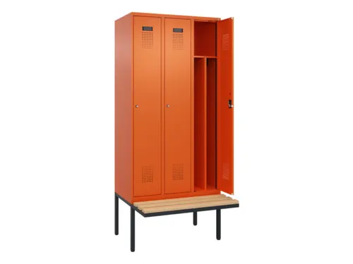 locker met bank,voor scheiding van kleding,HxBxD 2120x900x815mm,3vak