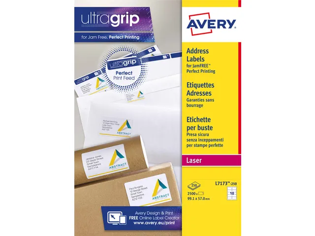 Adresetiket Avery L7173-250 99.1x57mm Wit Laserprinter 2500 Stuks