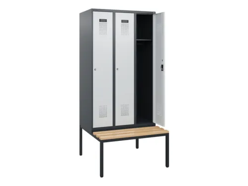locker met bank,HxBxD 1950x900x815mm,3vak,vak B 300mm,cilinderslot